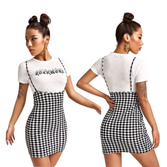 Gingham, Body Con, Mini Skirt Jumper - Picture 8 of 13